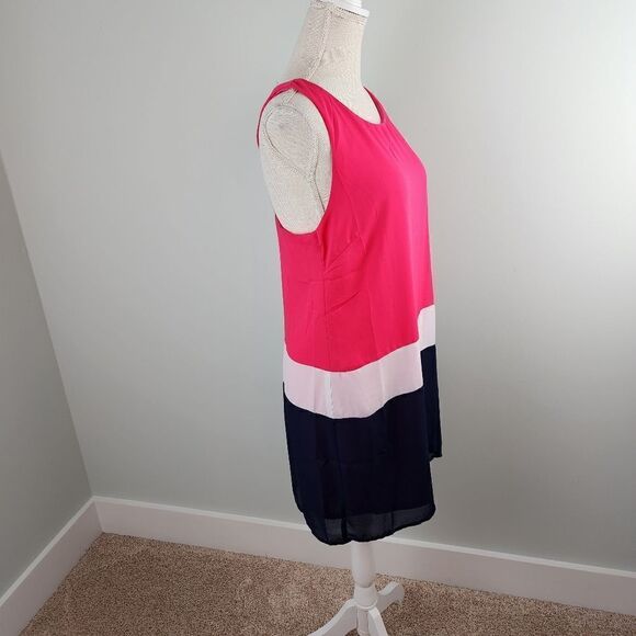 Pink Owl Sleeveless Shift Halter Back  Color Block Dress Size Small - Picture 2 of 8